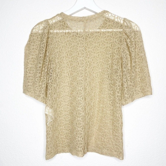 Zara Tan Lace Puff Shoulder Blouse Sz S - Picture 7 of 8